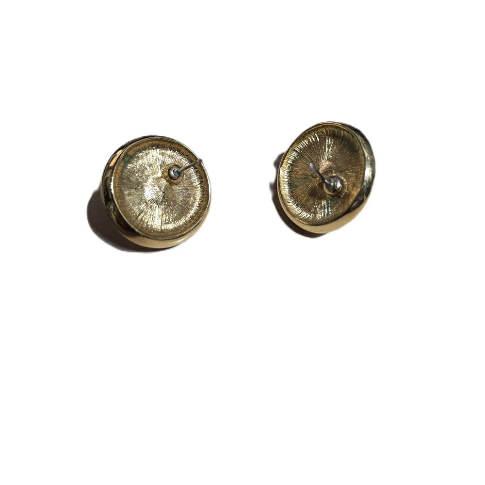 Vintage Gold Tone Post Earrings With Faux Pearl Center - Picture 2 of 3